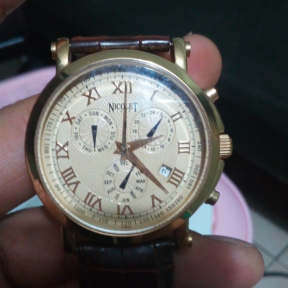 COPY - NICOLET Gold automatic watch genuinealligator band